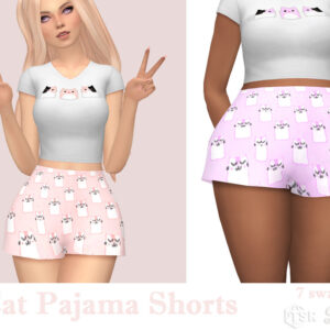 Shorts de pyjama chat pour le jeu *Les Sims 4* avec motifs mignons