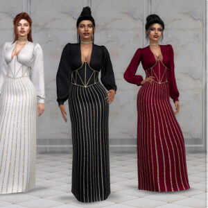 Robe longue style Alessia pour Sims 4 en trois couleurs