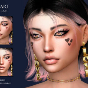 Tatouages en forme de cœurs sur visage, accessoires Sims 4 par Suzie