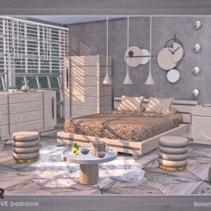 Chambre à coucher Tove du jeu *Les Sims 4*, style moderne et élégant.