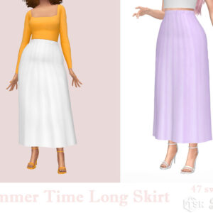 Robe longue été pour Sims 4 avec deux couleurs : jaune et violet