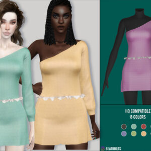 Robe à une épaule pour Sims 4 en 8 couleurs, style élégant