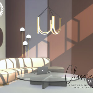 Salon élégant style classique dans The Sims 4 avec écran portable