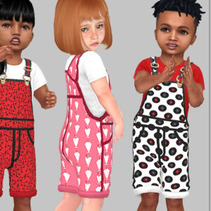 Combinaisons et bodys pour enfants dans *Les Sims 4* avec motifs variés.
