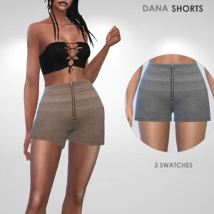 Shorts Dana pour The Sims 4, 3 couleurs disponibles avec vue de dos.