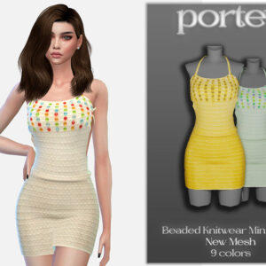 Robe mini tricot à perles Sims 4, 9 couleurs, style portev