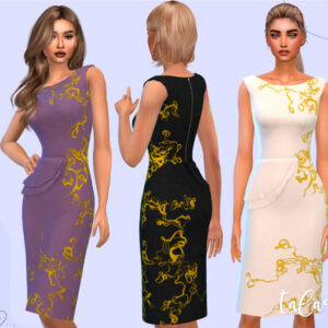 Robes élégantes à motifs dorés pour *Les Sims 4* en plusieurs couleurs