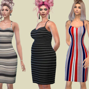 Robes à rayures Sims 4 en 3 styles différents