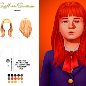 Coiffure rouge 'Sunset Simlish' pour enfant, compatible Sims 4 BGC