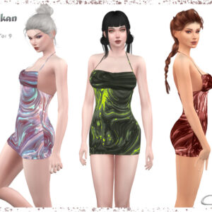 Robe Asilkan No 9 pour Sims 4 en 3 couleurs différentes