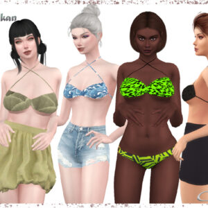 Création Sims 4 avec quatre tenues de maillot de bain différentes