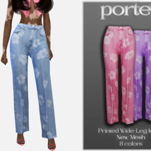 Pantalons larges imprimés pour *Le Sims 4*, 8 couleurs disponibles.