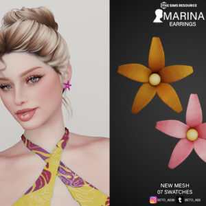 Boucles d’oreilles florales Marina pour The Sims 4, 7 nouvelles couleurs.