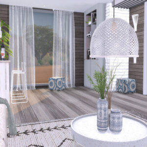 Salon moderne *Les Sims 4* avec bar et décoration élégante