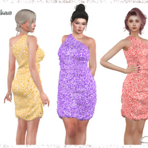 Création de robes imprimées Sims 4 par Asilkan, trois couleurs disponibles