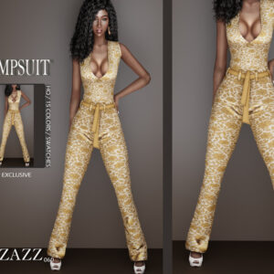 Combinaison pizzazz Sims 4 imprimé léopard doré, vue de face et de profil