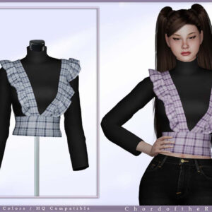 Chemisier à manches longues Sims 4 plaqué violet et noir