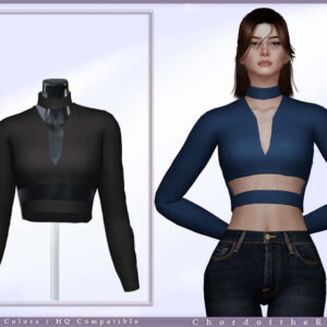 Haut corseté bleu foncé pour Sims 4, 6 couleurs disponibles