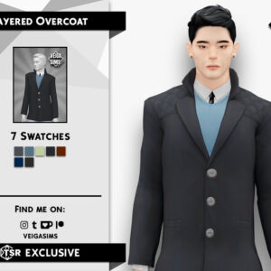 Veste double boutonnage superposée pour Sims 4, 7 couleurs disponibles.