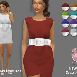 Robe mesh Adela 1 pour The Sims 4, blanc et rouge avec options de coiffures.