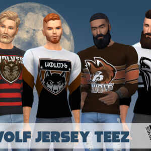 Chemises de style maillot de football 'Wolf' pour Sims 4, styles variés.