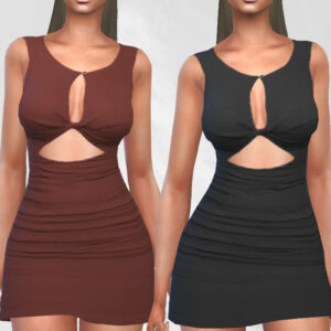 Robe courte à découpes latérales, rouge et noire, pour Sims 4