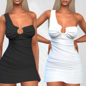 Robe courte à bretelles pour Sims 4, noir et blanc