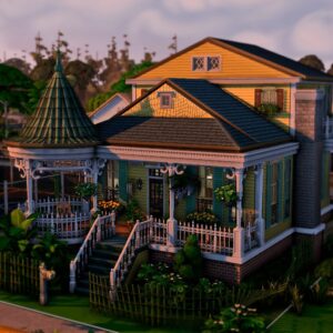 Maison de jeu *Les Sims 4* style victorien avec véranda et jardin