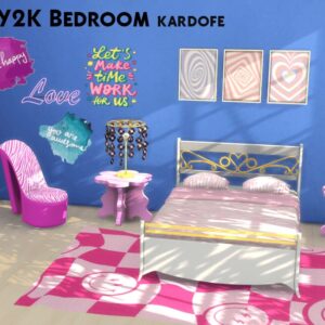 Chambre Y2K du jeu *Les Sims 4* Kardofe, style coloré et années 2000.
