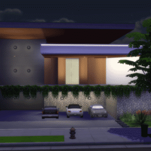 Maison moderne du jeu Les Sims 4 avec garage éclairé