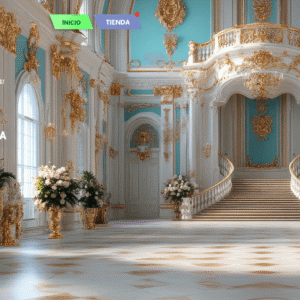 Salle élégante du jeu vidéo Les Sims 4, entrée principale décorée.