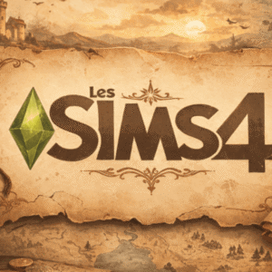 Logo du jeu vidéo Les Sims 4 sur parchemin ancien