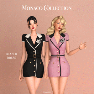 Collection Monaco - Robes blazer style années 40 pour Sims 4, noir et rose