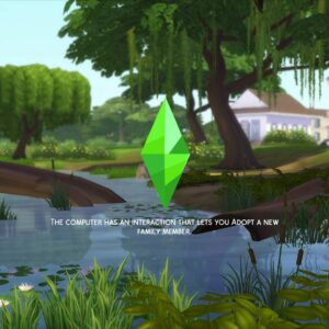 Adoptez un nouveau membre de famille dans *Les Sims 4* près d'un étang.