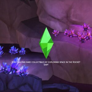 Émeraude dans un environnement spatial des Sims 4 avec cristaux lumineux