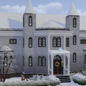 Maison miniature des Sims 4 enneigée, style victorien