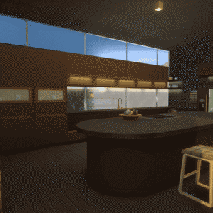 Cuisine moderne dans *Les Sims 4* avec îlot central