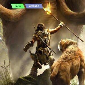 Un Sim préhistorique avec une lance et un ours dans 'Les Sims 4'
