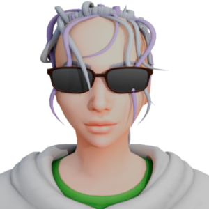 Personnage des Sims 4 avec lunettes et cheveux violets
