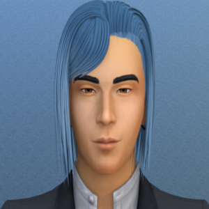 Portrait d'un Sim homme aux cheveux longs dans *Les Sims 4*