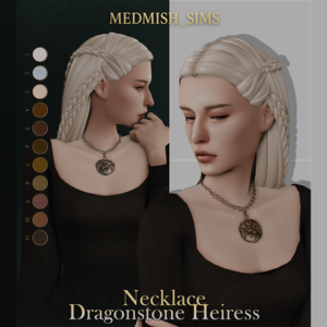 Collier Dragonstone pour Sims 4, coiffure tressée élégante
