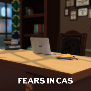 Bureau du jeu Les Sims 4 avec ordinateur portable ouvert