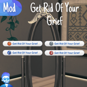 Mod pour jeu *Les Sims 4* : arche squelettique avec texte 'Débarrassez-vous de votre chagrin'