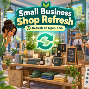 Réinitialisation boutique Sims 4 après 5h d'ouverture, décor vert et objets à vendre