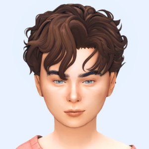 Personnage des Sims 4 avec coupe courte brune et regard neutre