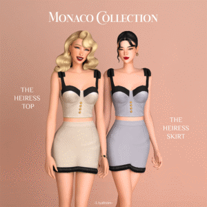 Collection Monaco Sims 4 : haut et jupe 'Héritière' en style rétro