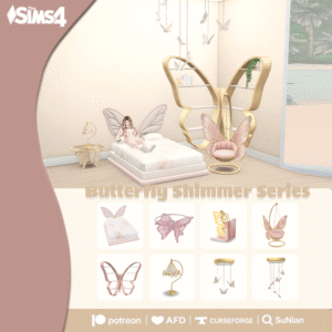 Série Étincelle Papillon pour The Sims 4 : meubles et décorations à thème.