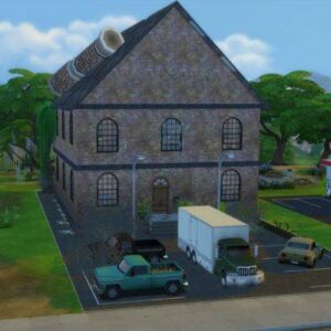 Maison en briques du jeu Les Sims 4 avec véhicules