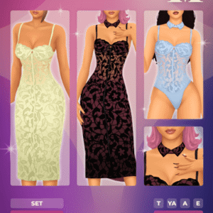 Ensemble Charlotte lingerie Sims 4 élégant, trois styles.