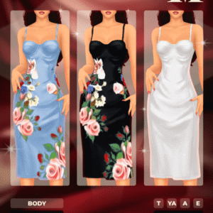 Robe longue floral pour Sims 4, styles bleu, noir et blanc